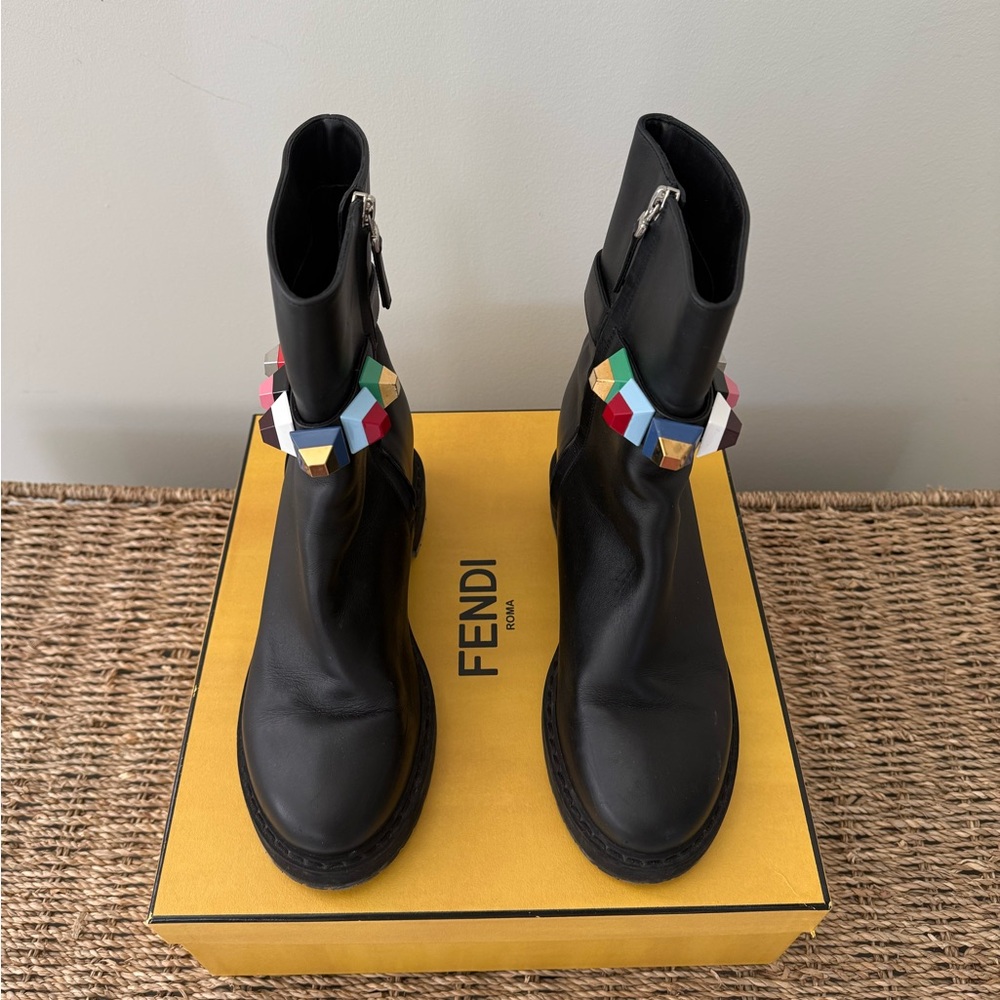 Fendi Black Leather Boots with Studs 38